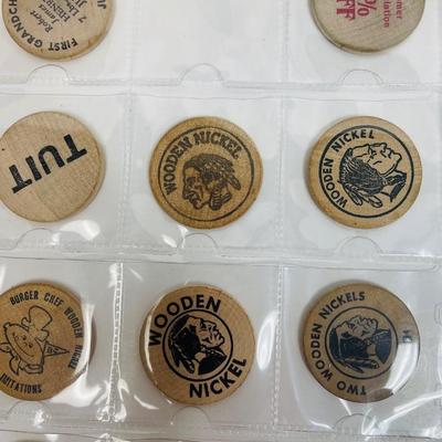 Vintage wooden nickel token collection