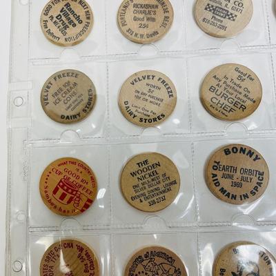 Vintage wooden nickel token collection