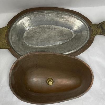 Fish Shaped Copper & Brass Serving Platter with Lid Kitchen Dining Decor