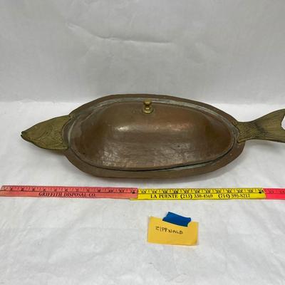 Fish Shaped Copper & Brass Serving Platter with Lid Kitchen Dining Decor