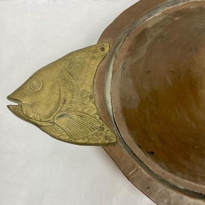 Fish Shaped Copper & Brass Serving Platter with Lid Kitchen Dining Decor