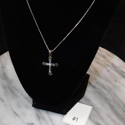925 Sterling & Quartz Cross w/ Marcasite, 925 Chain 16” 2.6g