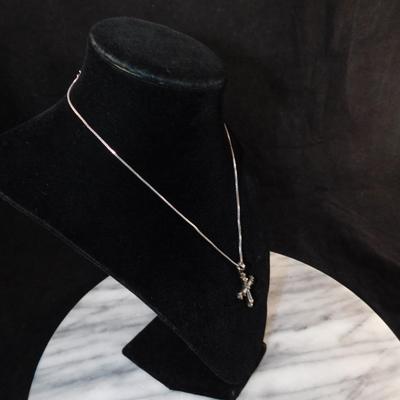 925 Sterling & Quartz Cross w/ Marcasite, 925 Chain 16” 2.6g