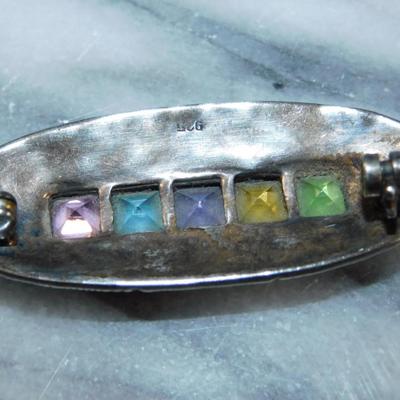 Vintage 925 Sterling Brooch w Glass Settings 5.3g