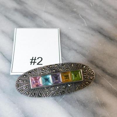 Vintage 925 Sterling Brooch w Glass Settings 5.3g
