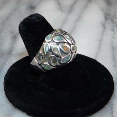 925 Sterling Dome Ring w/ Abalone Tear Drop Settings Size 8, 8.8g