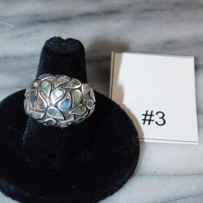 925 Sterling Dome Ring w/ Abalone Tear Drop Settings Size 8, 8.8g