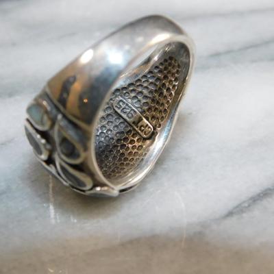 925 Sterling Dome Ring w/ Abalone Tear Drop Settings Size 8, 8.8g