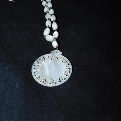 Stunning Mother of Pearl Necklace w/ Intricate Pendant 28”