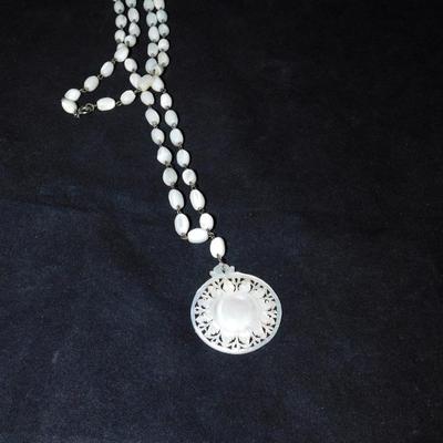 Stunning Mother of Pearl Necklace w/ Intricate Pendant 28”