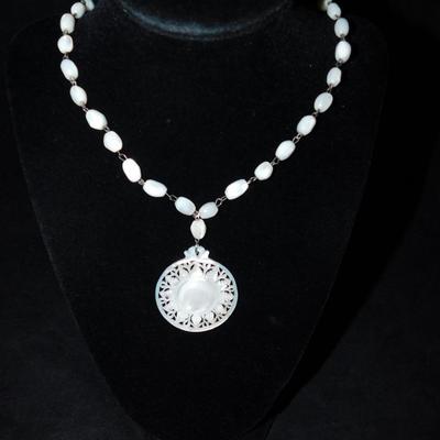 Stunning Mother of Pearl Necklace w/ Intricate Pendant 28”