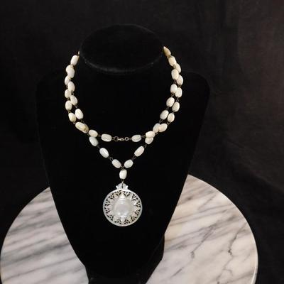 Stunning Mother of Pearl Necklace w/ Intricate Pendant 28”