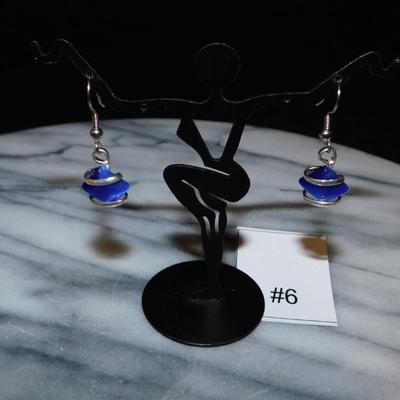 925 Sterling & Blue Iridescent Glass Drop Earrings 3.8g