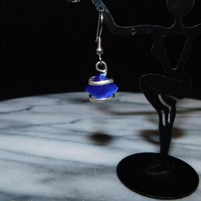 925 Sterling & Blue Iridescent Glass Drop Earrings 3.8g