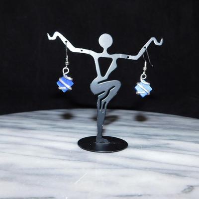 925 Sterling & Blue Iridescent Glass Drop Earrings 3.8g