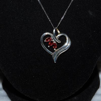 925 Sterling Chain w/ 925 Tourmaline Heart Pendant 18”, 6.4g