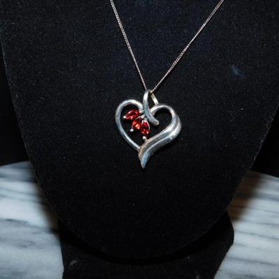 925 Sterling Chain w/ 925 Tourmaline Heart Pendant 18”, 6.4g