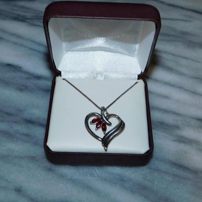 925 Sterling Chain w/ 925 Tourmaline Heart Pendant 18”, 6.4g