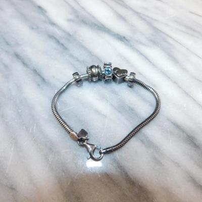 925 Sterling Charm Bracelet w/ Heart Charm, Others 7”, 3.2g