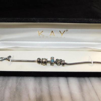 925 Sterling Charm Bracelet w/ Heart Charm, Others 7”, 3.2g