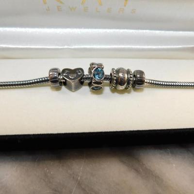 925 Sterling Charm Bracelet w/ Heart Charm, Others 7”, 3.2g
