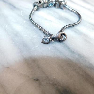 925 Sterling Charm Bracelet w/ Heart Charm, Others 7”, 3.2g