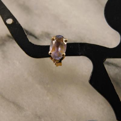 14k Gold Stud Earrings w/ Tourmaline, Diamond Chips 0.8g
