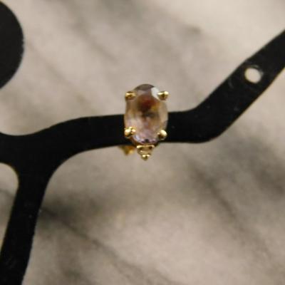 14k Gold Stud Earrings w/ Tourmaline, Diamond Chips 0.8g