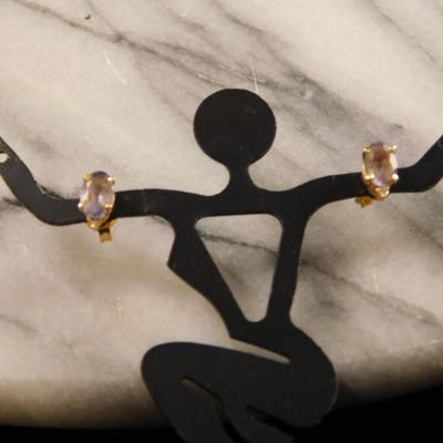 14k Gold Stud Earrings w/ Tourmaline, Diamond Chips 0.8g