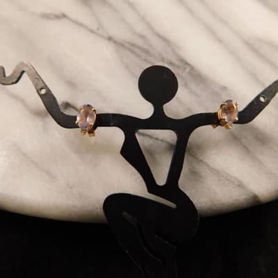 14k Gold Stud Earrings w/ Tourmaline, Diamond Chips 0.8g