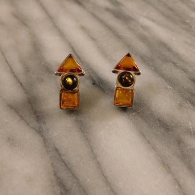 Geometric Baltic Amber 925 Sterling Earrings 2.6g
