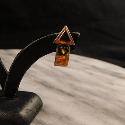 Geometric Baltic Amber 925 Sterling Earrings 2.6g