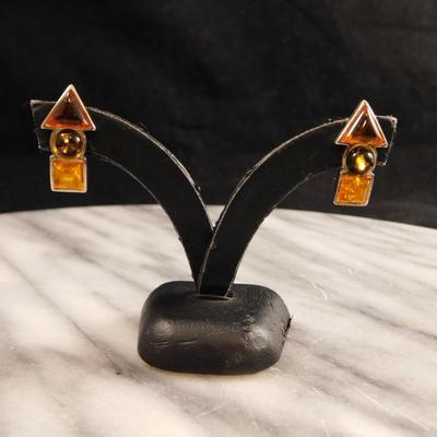 Geometric Baltic Amber 925 Sterling Earrings 2.6g