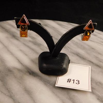 Geometric Baltic Amber 925 Sterling Earrings 2.6g
