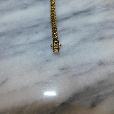 Gold-Tone 925 Sterling Tennis Bracelet w/ Quartz Settings 7”, 11.8g