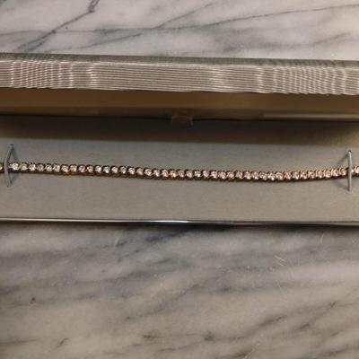 Gold-Tone 925 Sterling Tennis Bracelet w/ Quartz Settings 7”, 11.8g