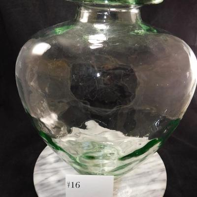 Large Light Green Pressed Glass Vase 14.25” Tall