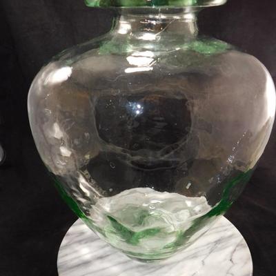 Large Light Green Pressed Glass Vase 14.25” Tall