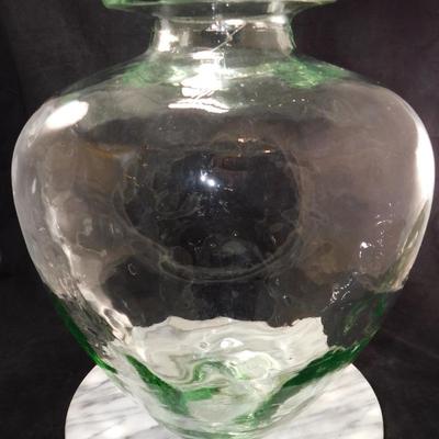 Large Light Green Pressed Glass Vase 14.25” Tall
