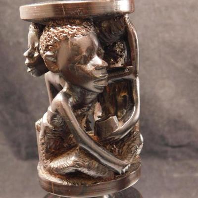 Hand Turned & Carved Wooden Candlesticks, Africa 9.75” Tall