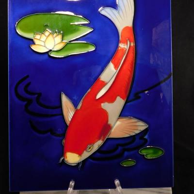 BENYANA Porcelain Koi Tile, Wall Art 14”x11”