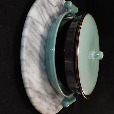 Red Wing USA Pottery Casserole Dish w/ Serving Tray & Lid 10”x8”x5”