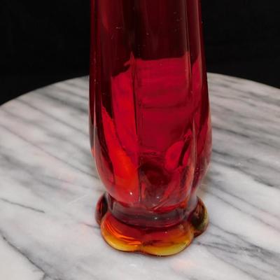 Vintage MCM L.E. Smith 13.5” Amberina Slung Glass Vase