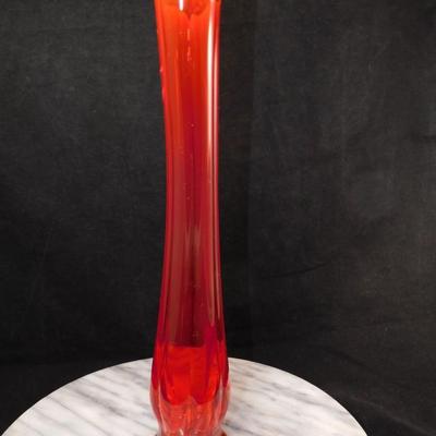 Vintage MCM L.E. Smith 13.5” Amberina Slung Glass Vase