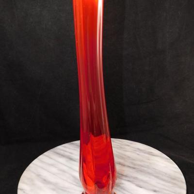 Vintage MCM L.E. Smith 13.5” Amberina Slung Glass Vase