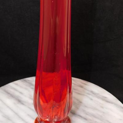 Vintage MCM L.E. Smith 13.5” Amberina Slung Glass Vase