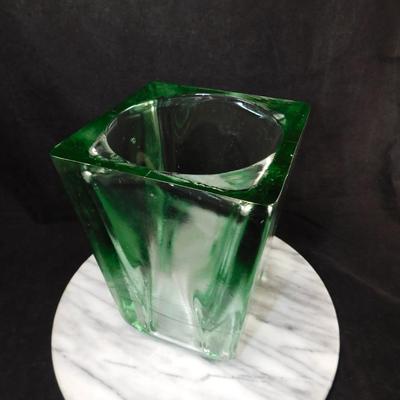 Heavy Green Recycled Glass Vase, Spain 8.75” Tall