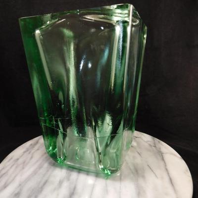 Heavy Green Recycled Glass Vase, Spain 8.75” Tall