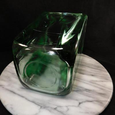 Heavy Green Recycled Glass Vase, Spain 8.75” Tall