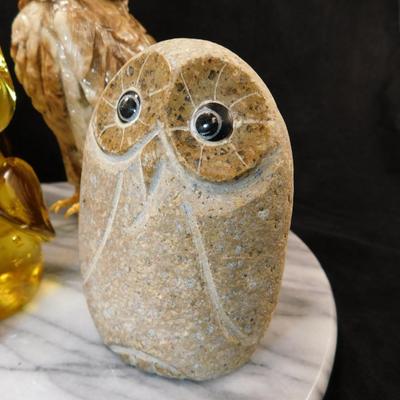 Collection of Glass, Onyx & Wooden Owls 7”-2.5”